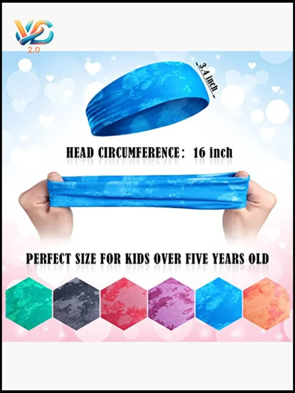 6-Pack Kids Athletic Sweatbands Tie Dye Elastic Wicking Headbands Sports